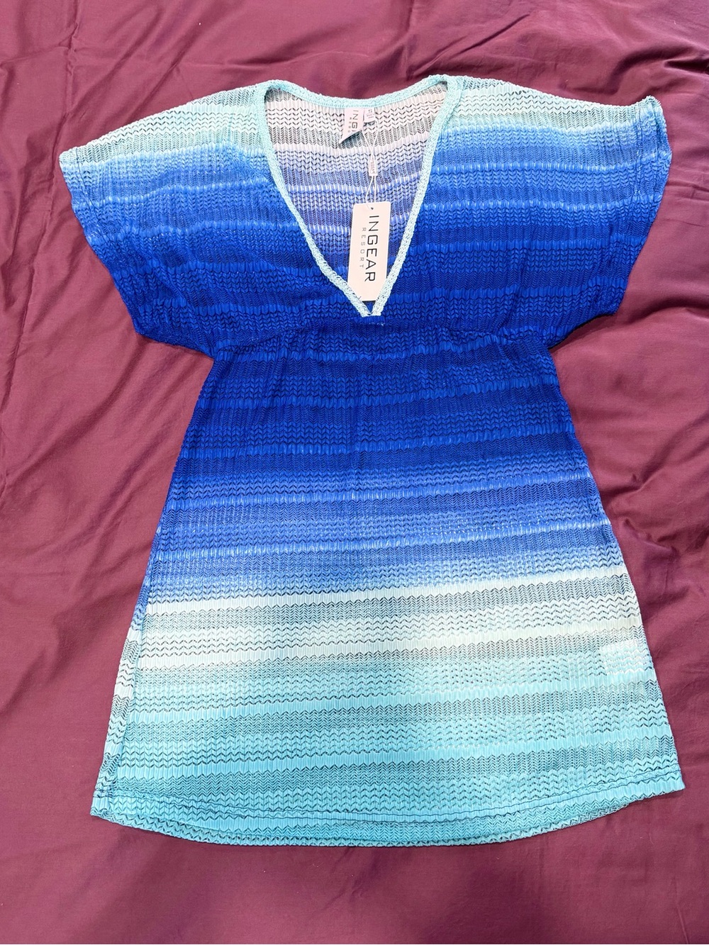 NWT Ingear Resort Blue Ombre Open Knit Mesh Beach Cover-Up Tunic S